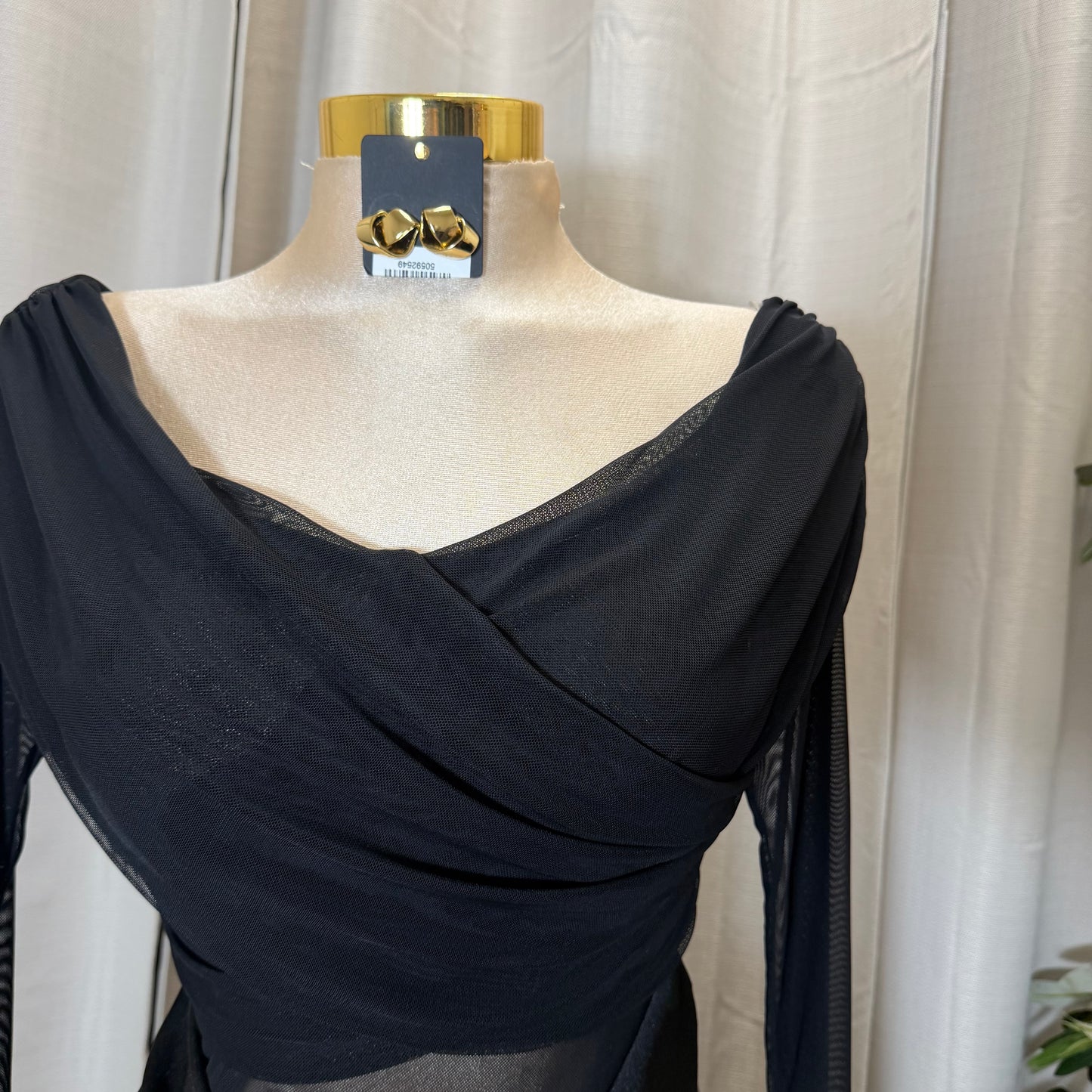 Long sleeve Mesh Dress-black