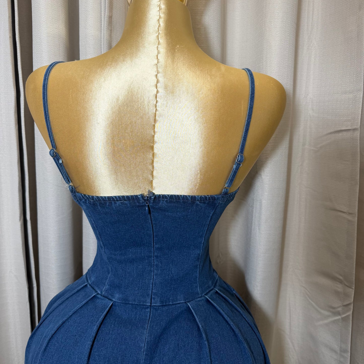 Stretch Denim Corset Midi Dress with pockets-Denim