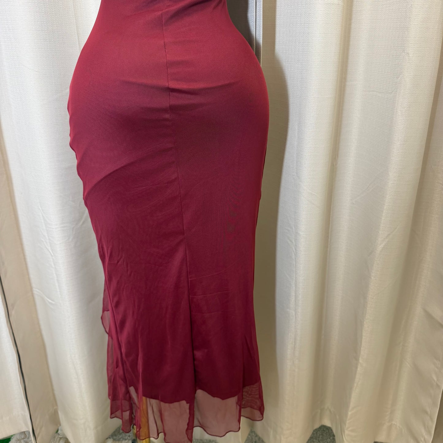 Mismaloya Mesh Dress-Burgundy