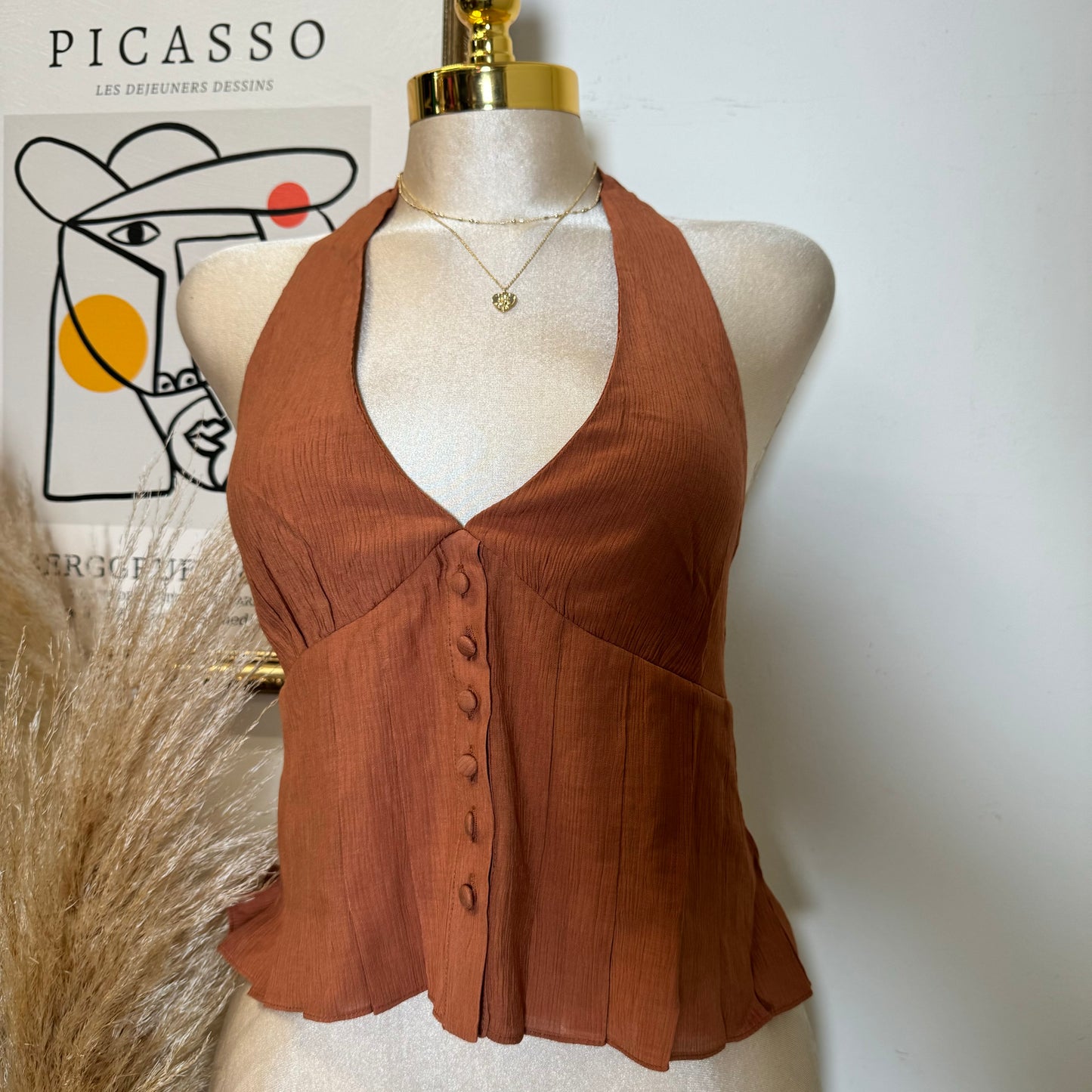 Halter button down Top-Rust
