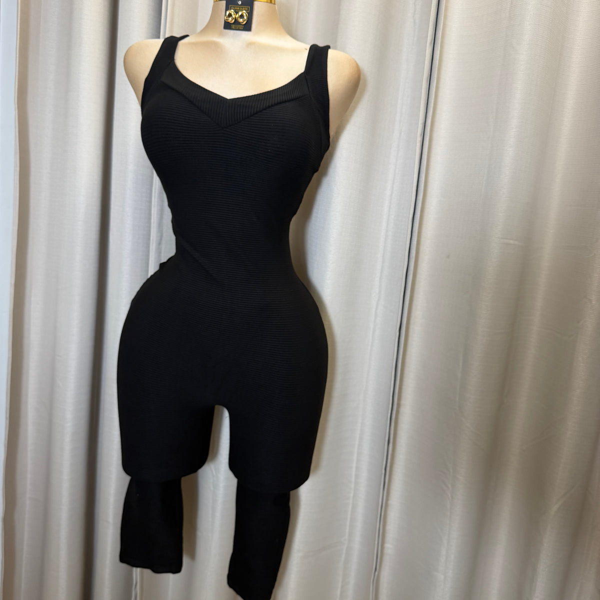 Ribbed Capri Jumpsuit-Black