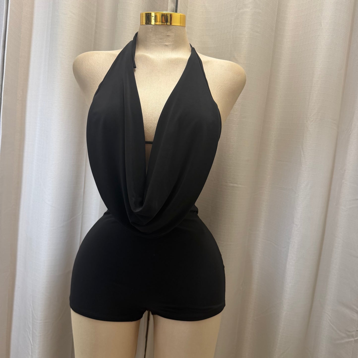 Sleeveless halter cowl Neck Romper-Black