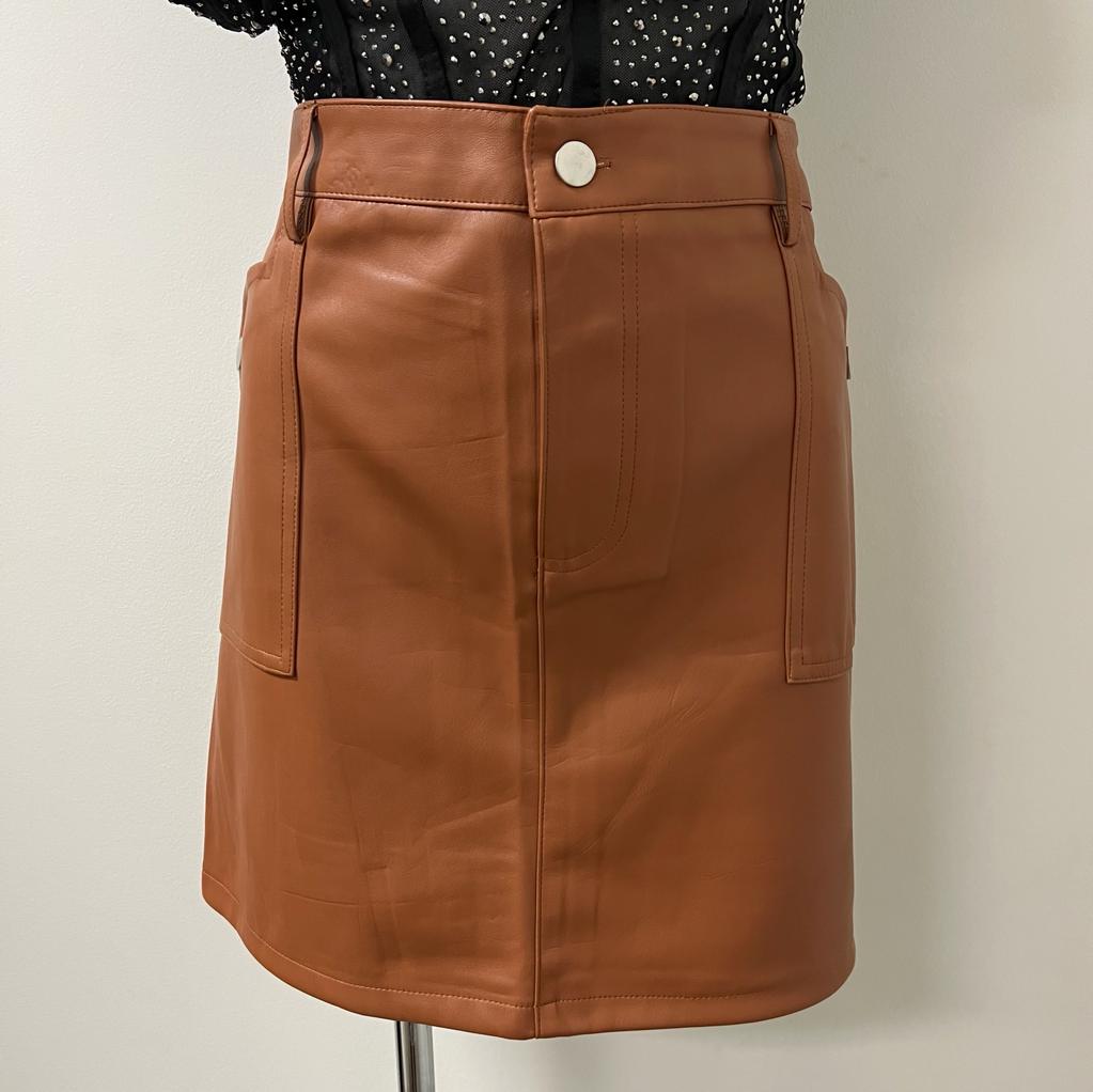 Karl Mini Leather Skirt PL-Brown