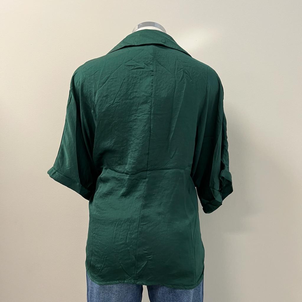 Kaelyn V Neck Collared Shirt -Hunter Green