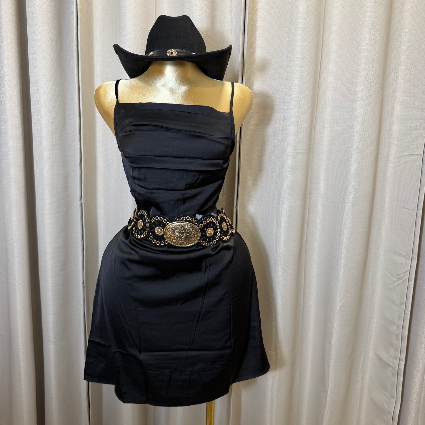 PL-spaghetti Satin Mini Dress-Black