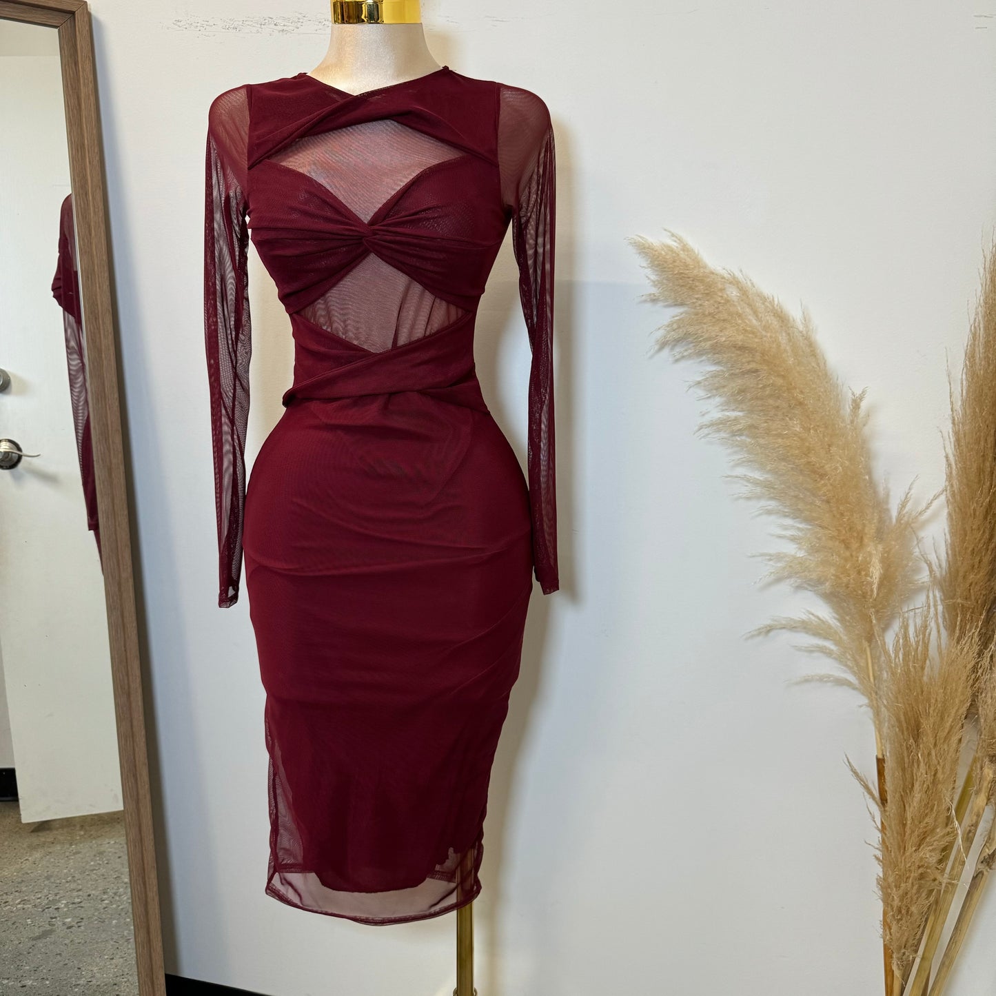 Mica Mesh Dress-Burgundy