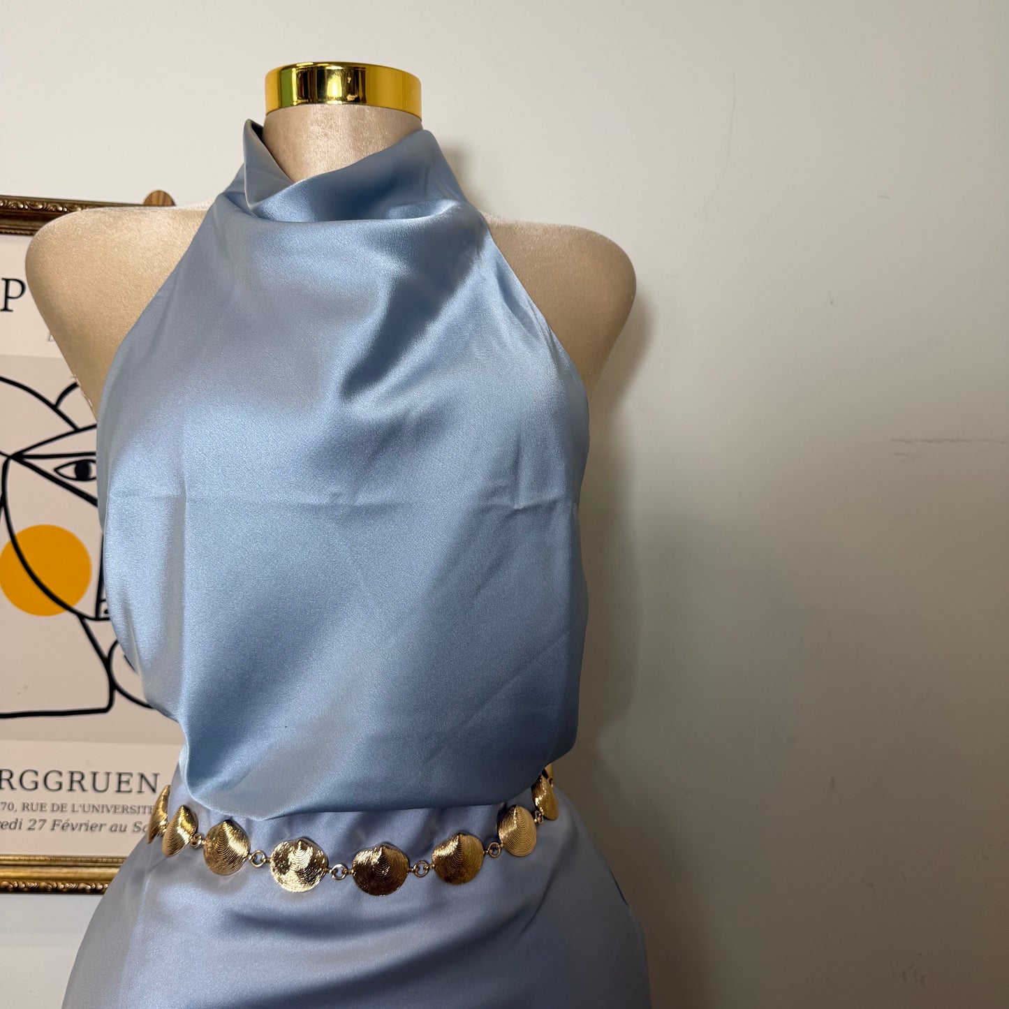 Satin Halter Top- Baby Blue