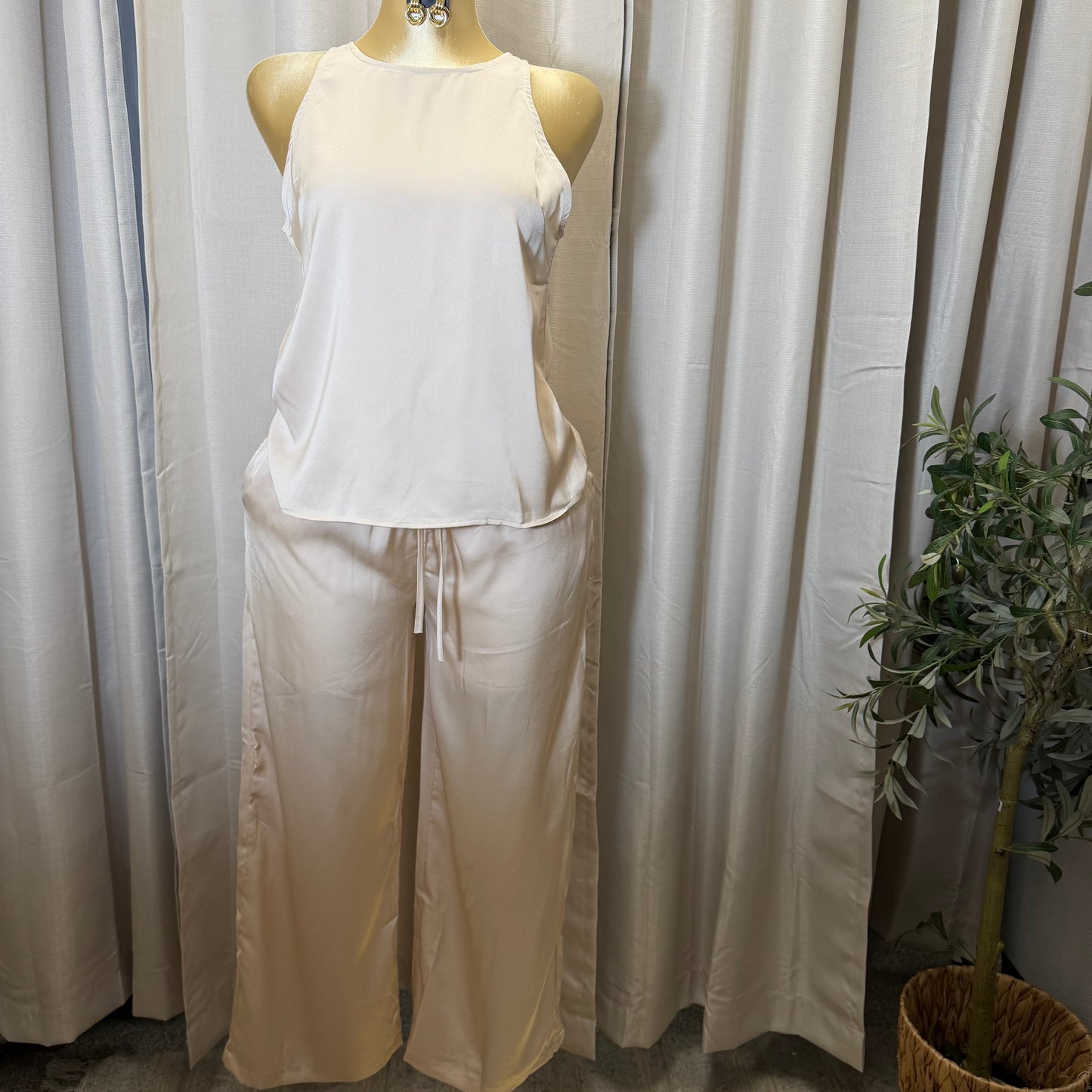 Satin Pant Set-Ivory
