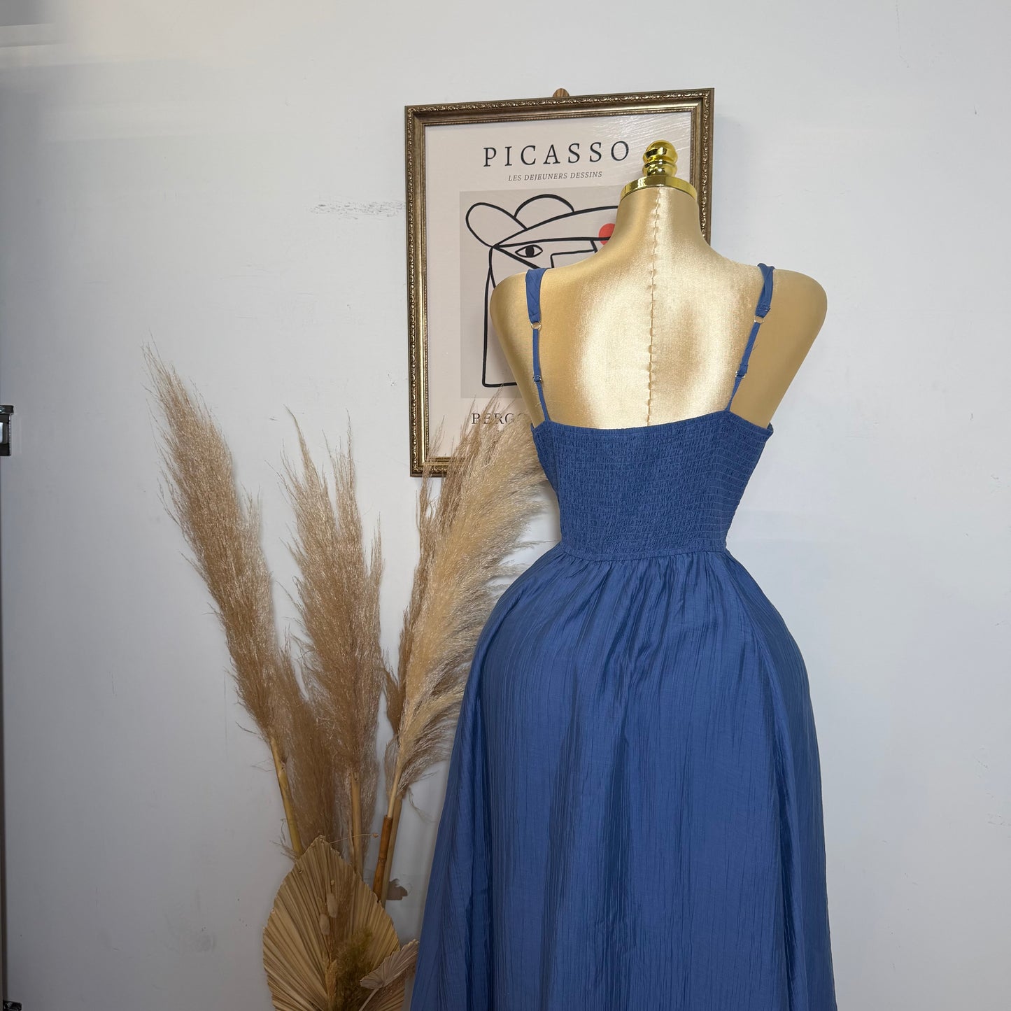 PL-Square Neck Midi Dress-DK Blue