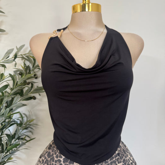 Halter Cowl Top-Black