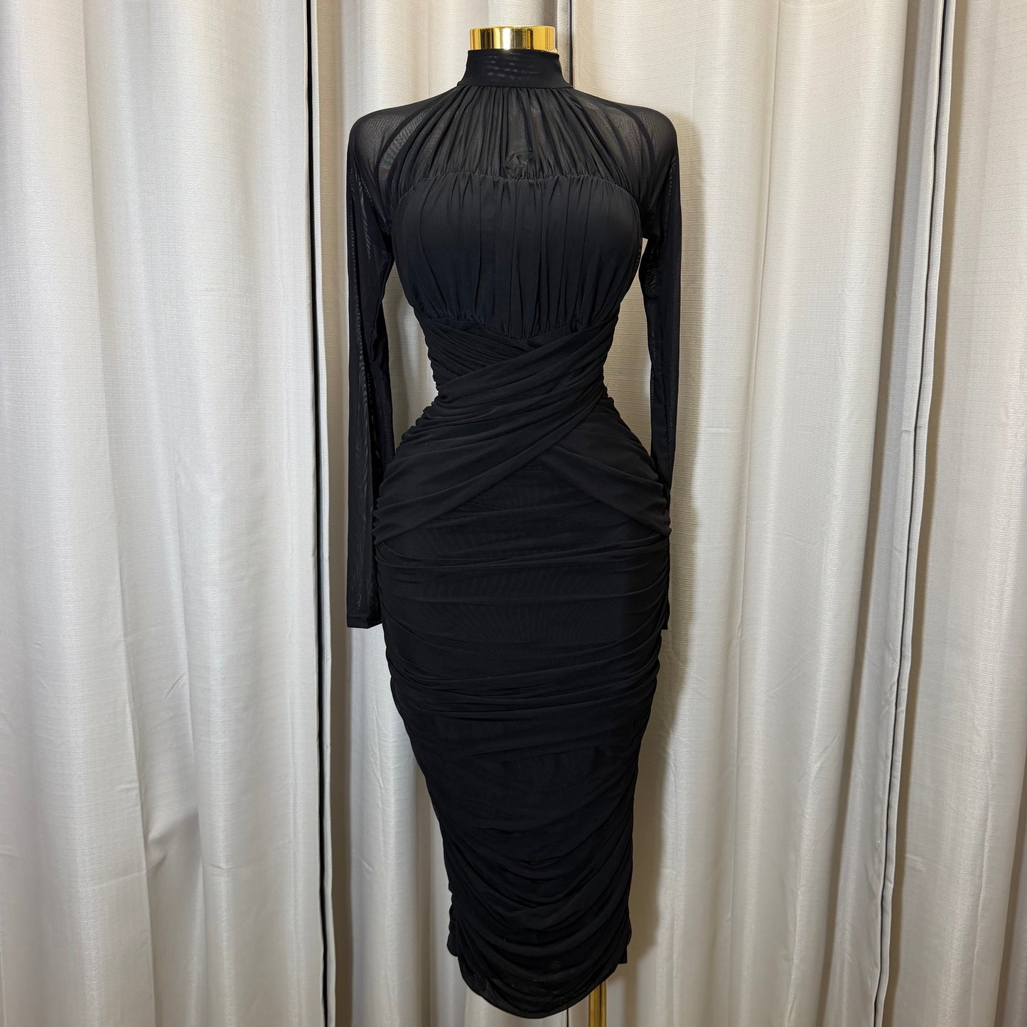 Long sleeve Mesh  Dress-Black
