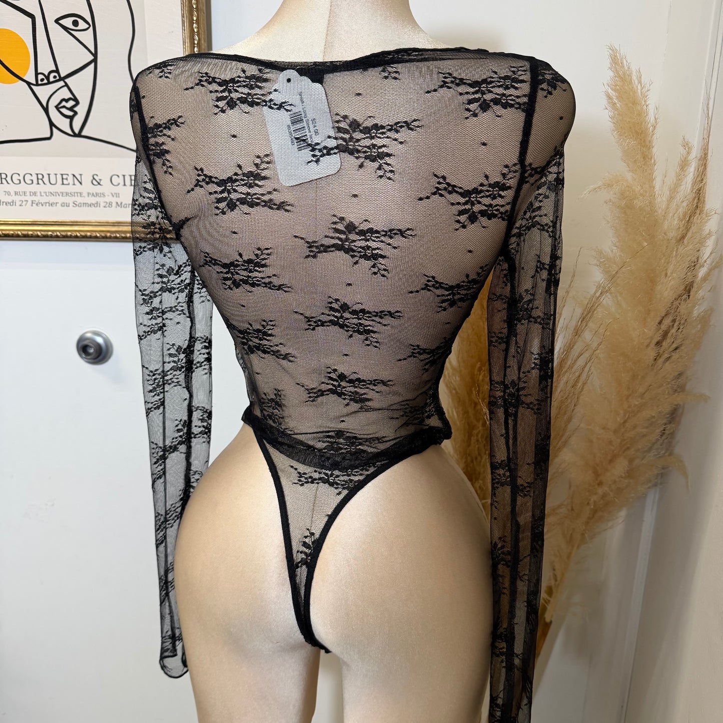 Long Sleeve lace  Top-Black
