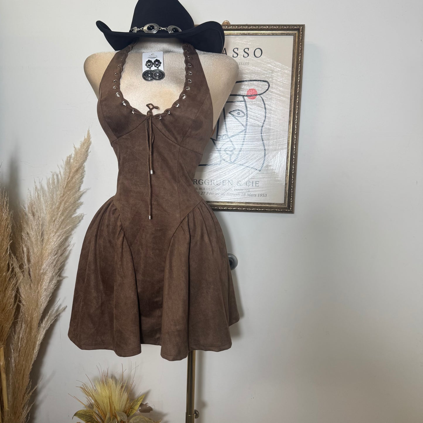 Suede Halter Dress-Chocolate
