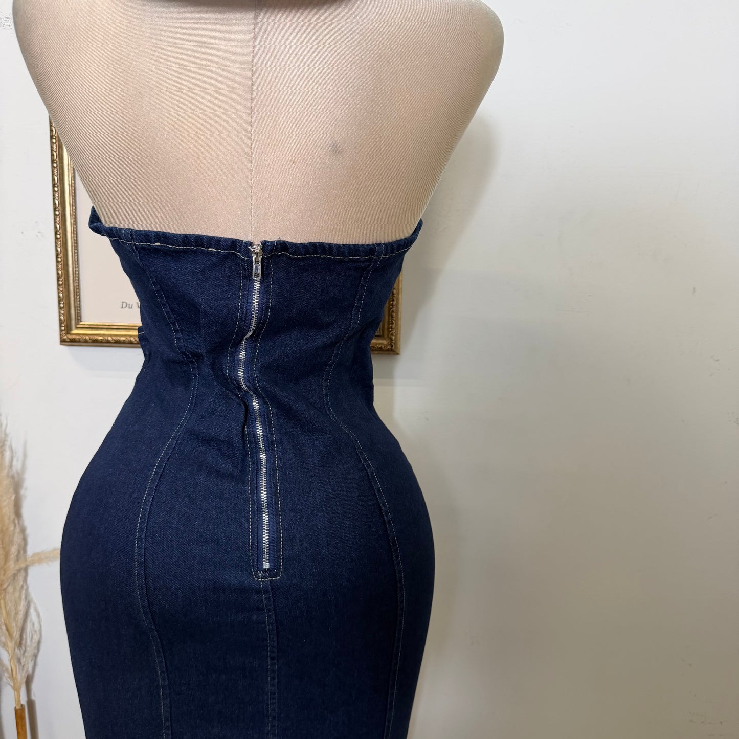 Buckle Detail Midi Dress-Navy