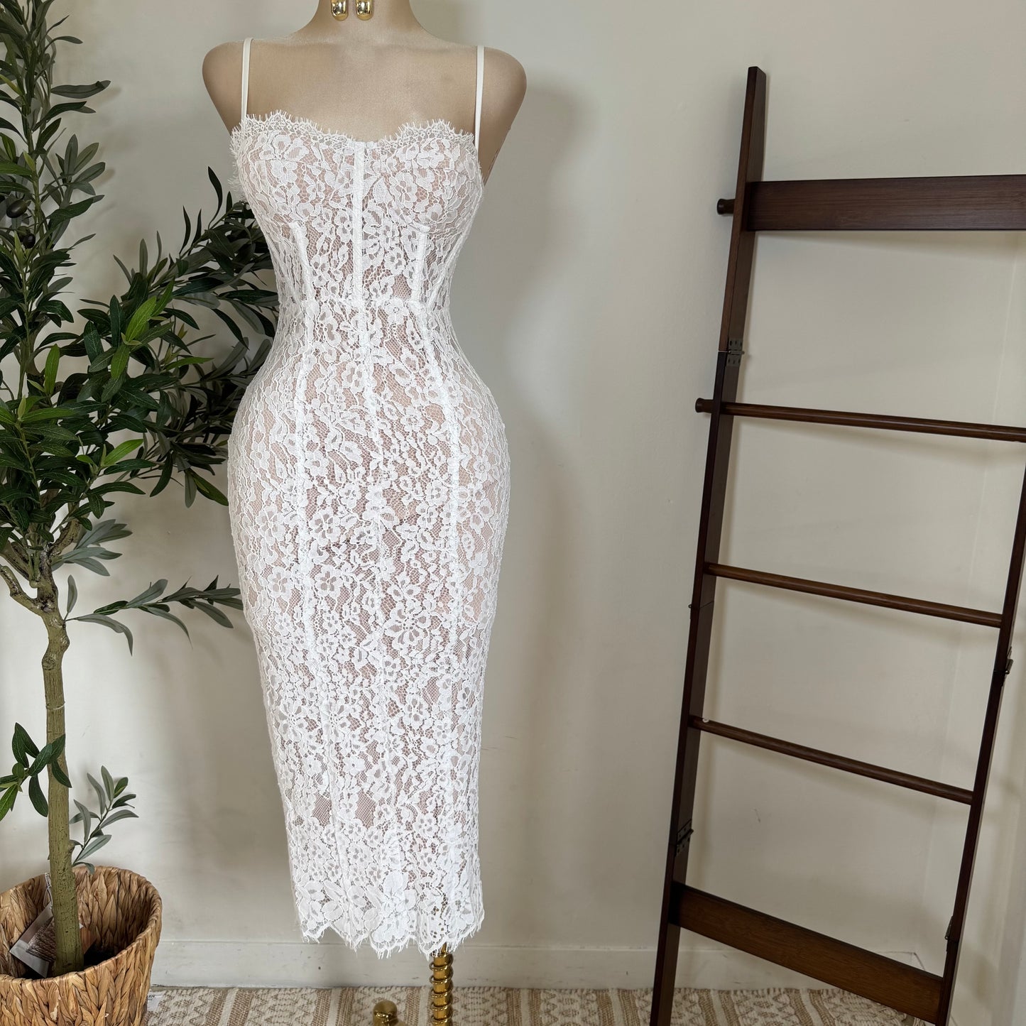 Midnight Lace Corset Dress-White