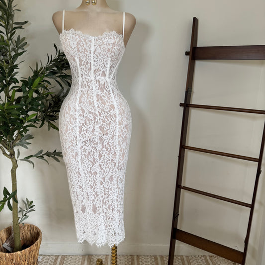 Midnight Lace Corset Dress-White