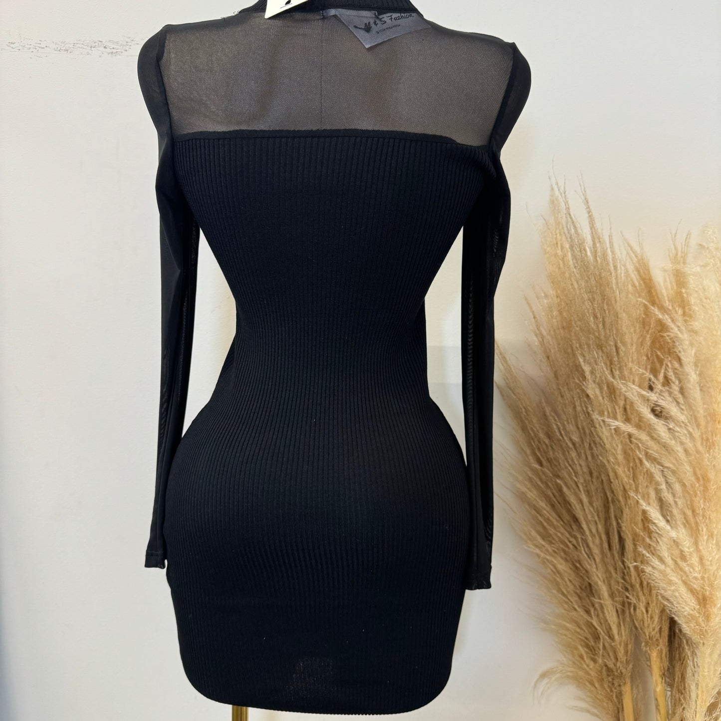 Marlina Mesh Sweater Dress-Black