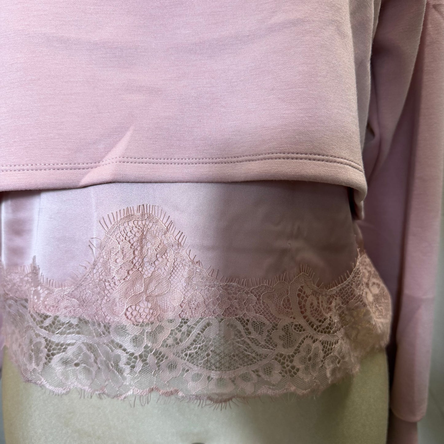 Long sleeve Sweater Top lace detail -Pink