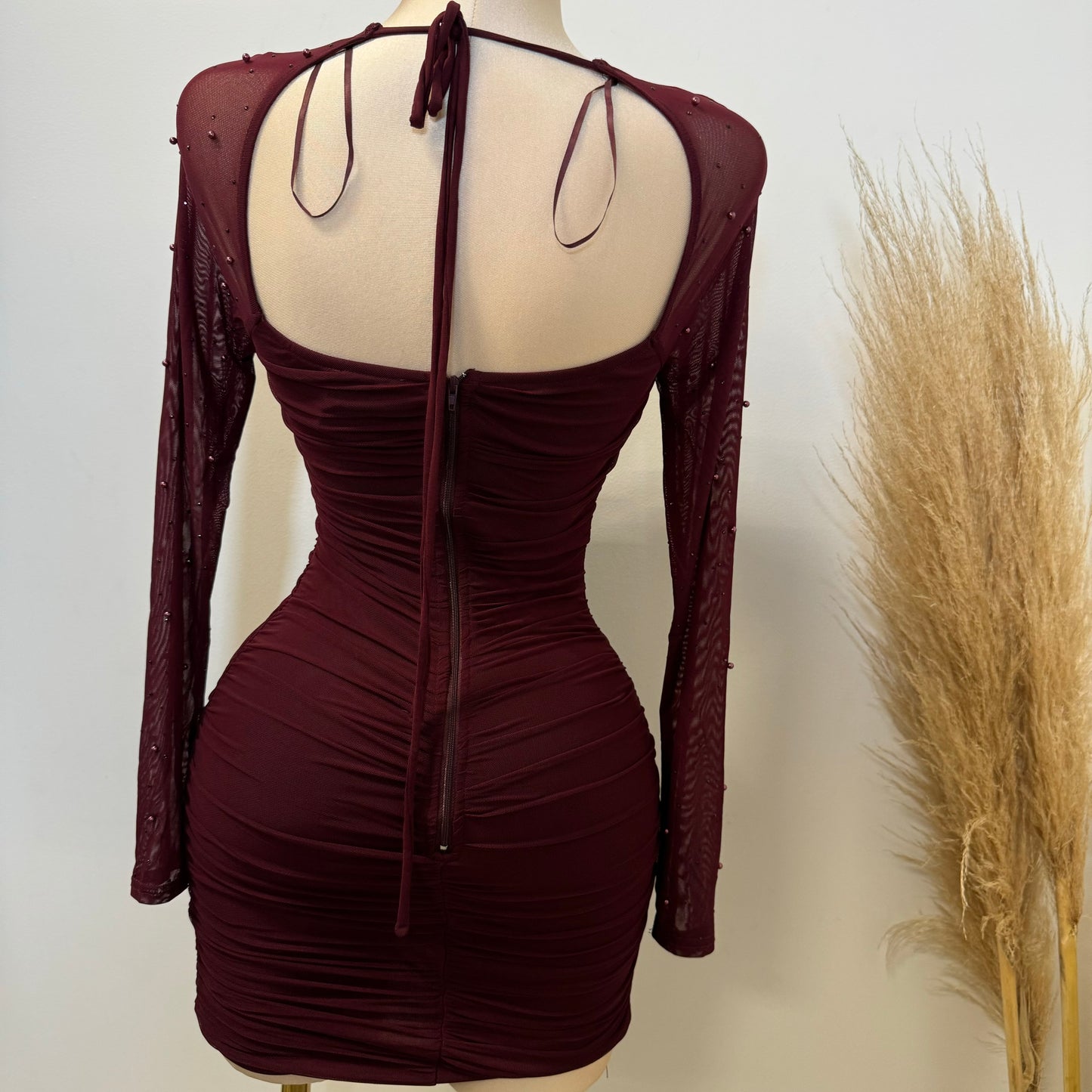 Talia Pearl Dress-Burgundy