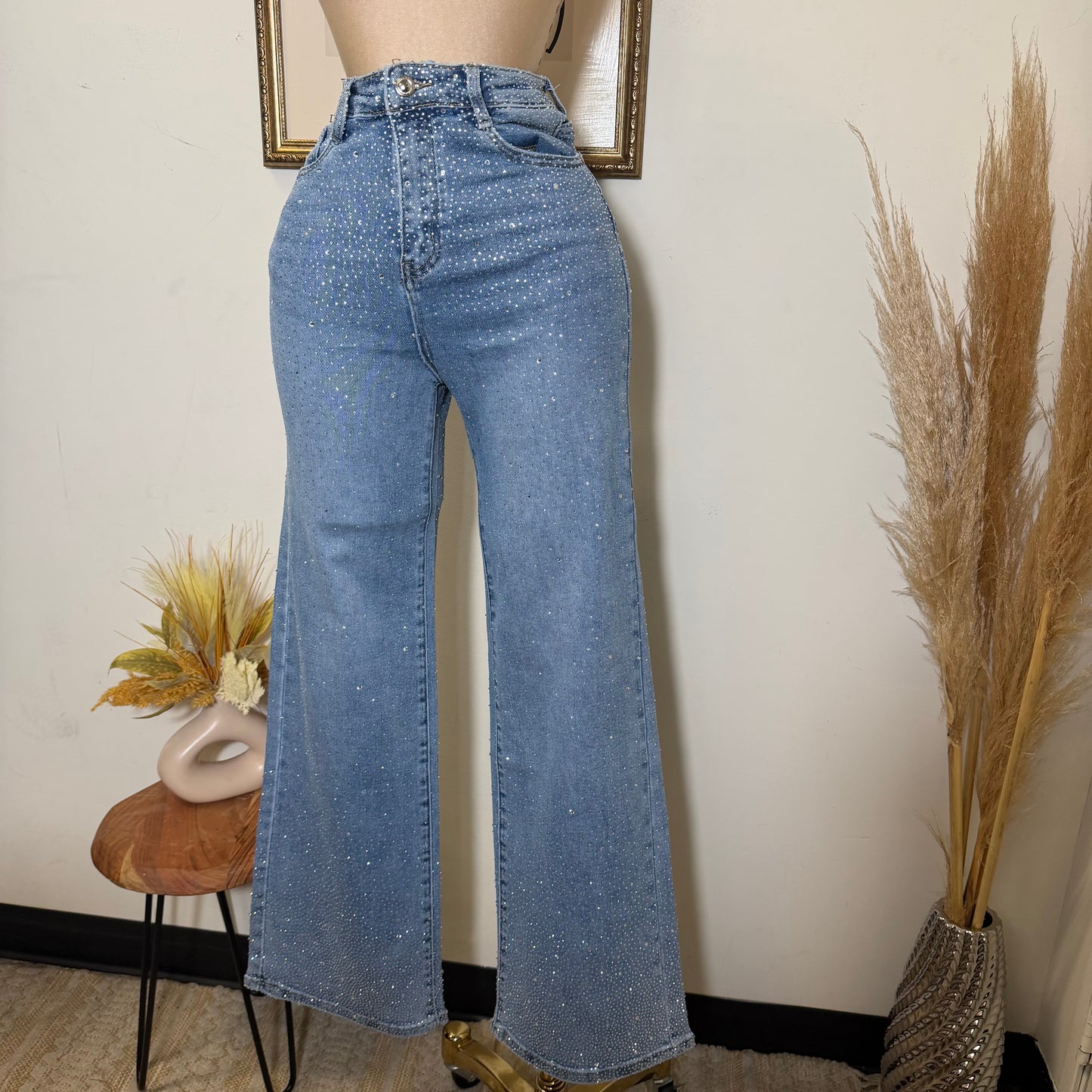 All eyes of me Rhinestones Jeans-Blue