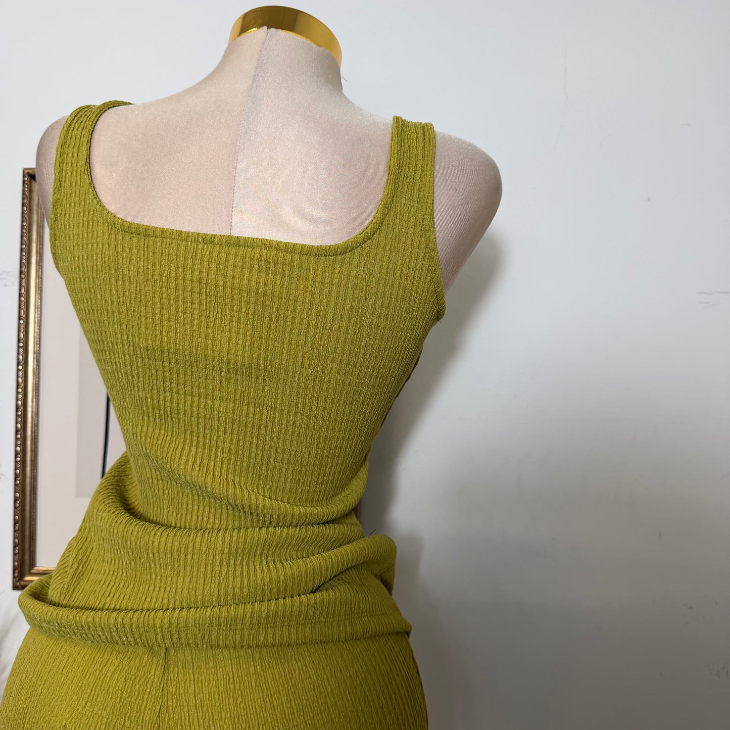 Square neck Vest & Flare Pant set-Green Olive