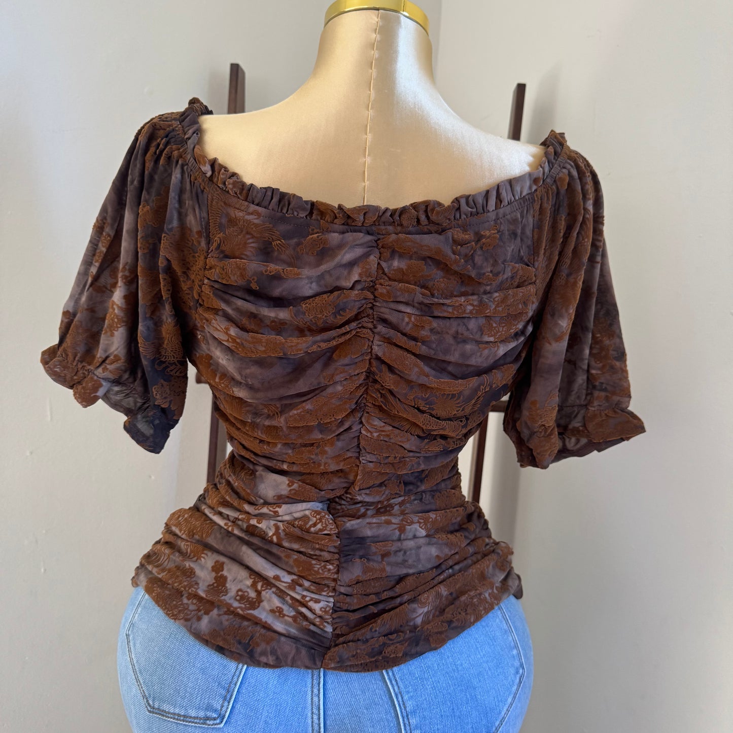 Off Shoulder Plus size Top-Brown