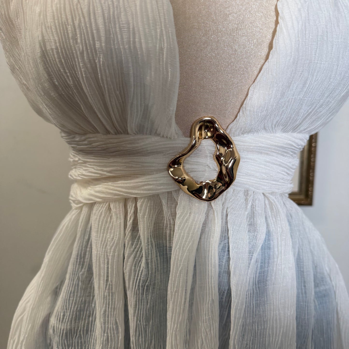 Textured Open back Top With Trim-Ivory