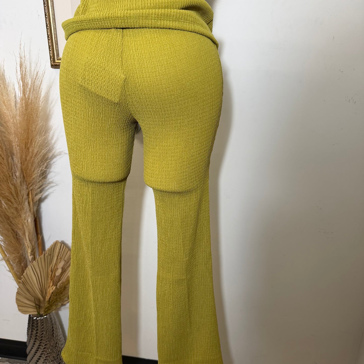 Square neck Vest & Flare Pant set-Green Olive