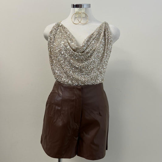 Janna Leather Shorts PL- Brown