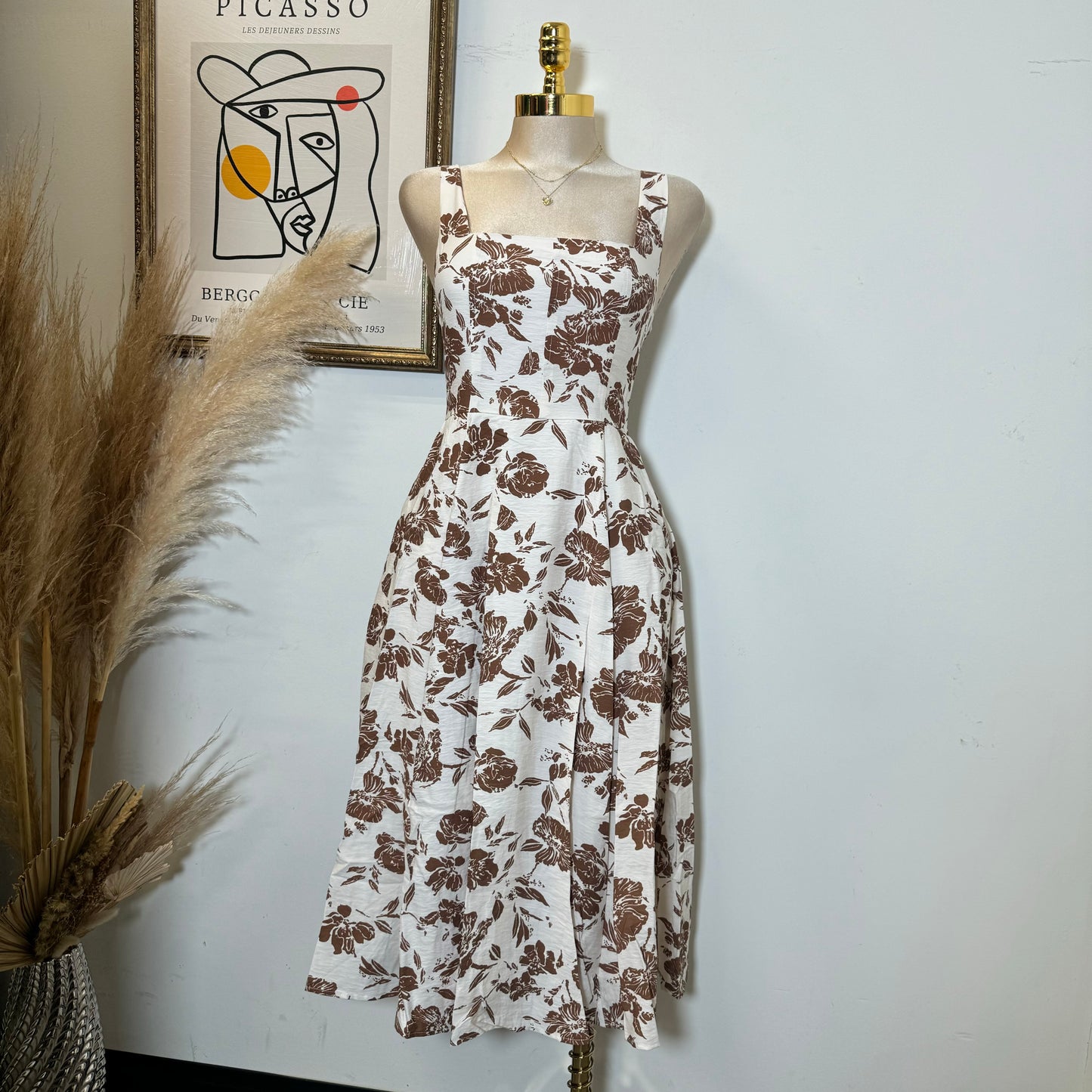 Picnic Corset Dress-Brown/White