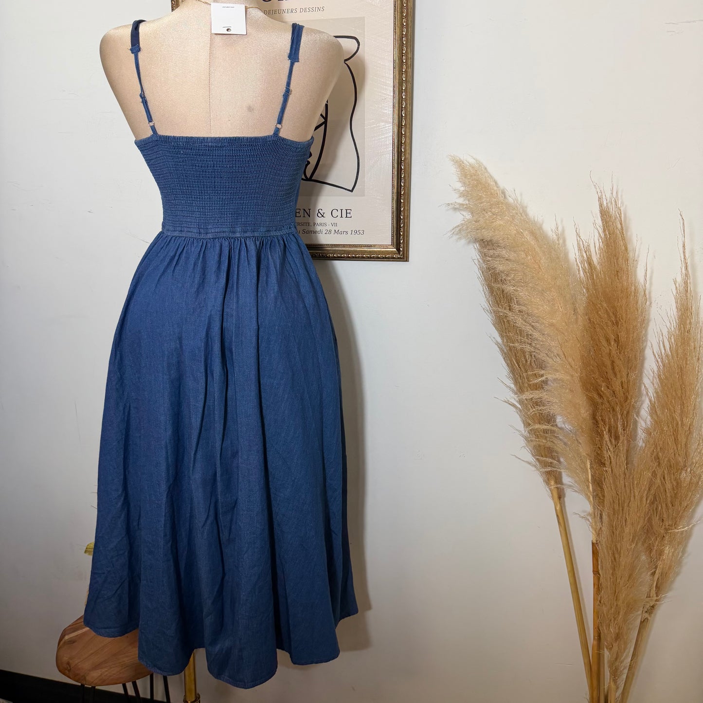 PL-Lace up Midi Dress-Blue