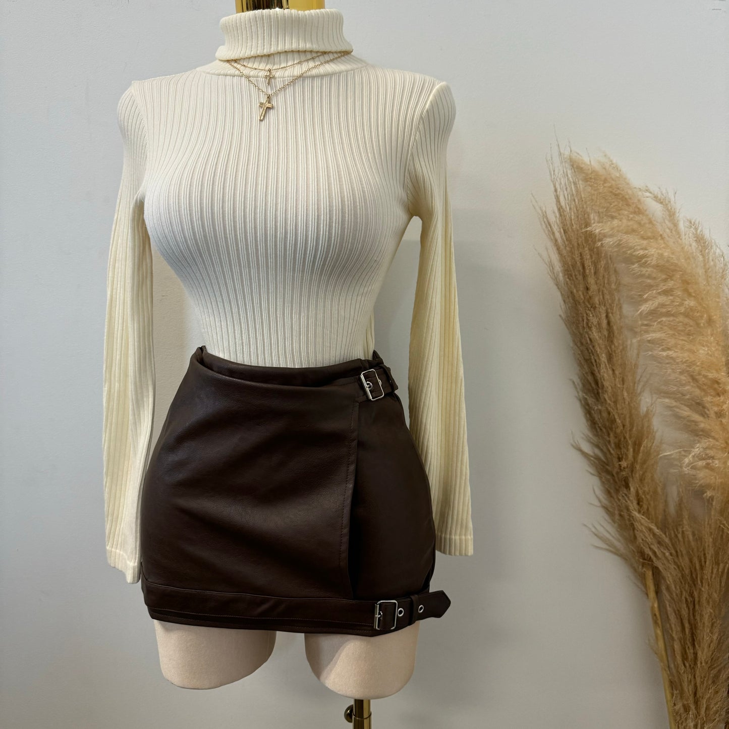 Leather Skirt-Brown