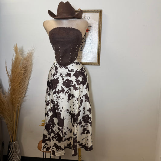 Satin Cow Print Skirt-Cow Print