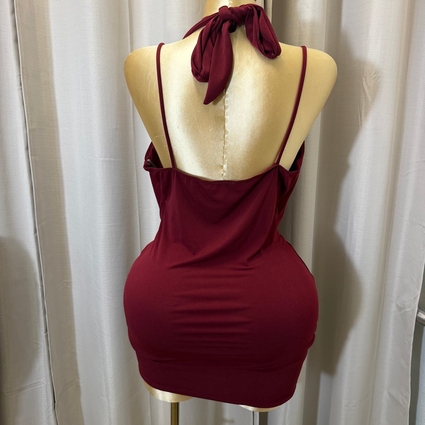 PL-Halter Cowl Neck Dress-Burgundy