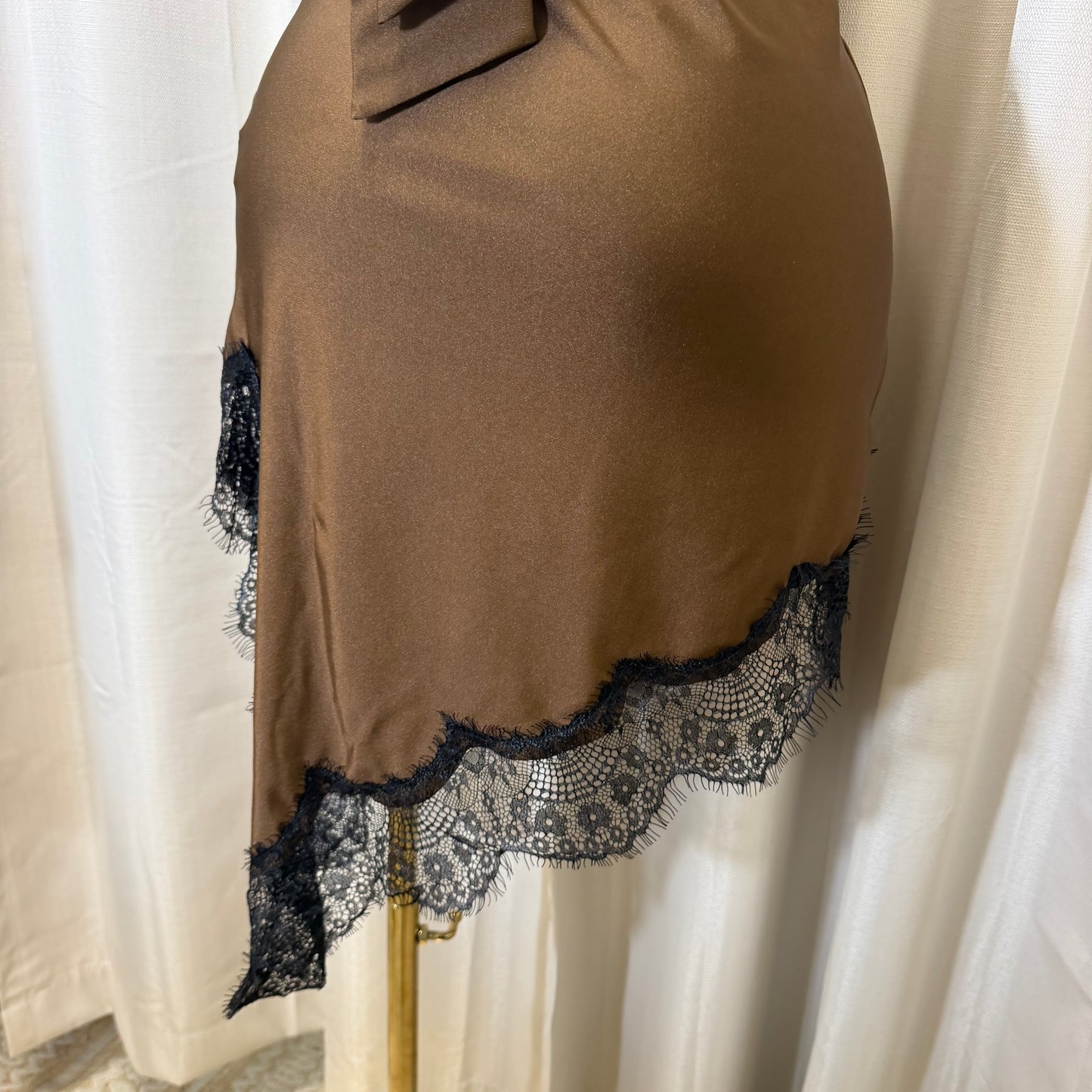 Halter Asymmetrical Lace detail Dress-Brown/Black