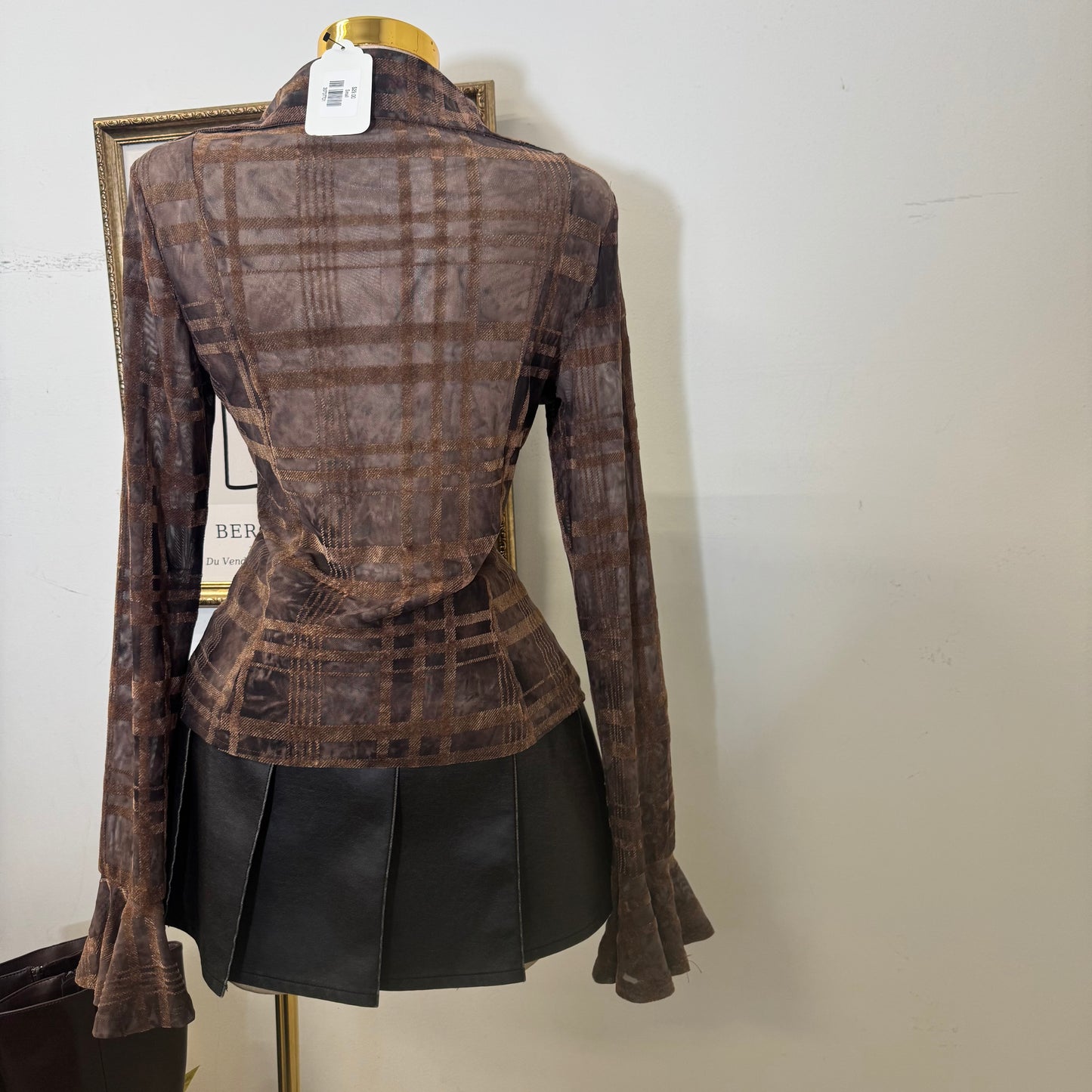 Collared Mesh Open Detail In the Front -Brown