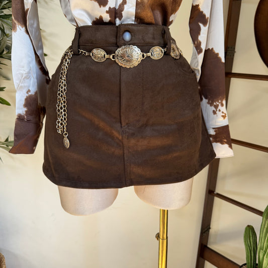Suede Mini Skirt with shorts underneath -Chocolate