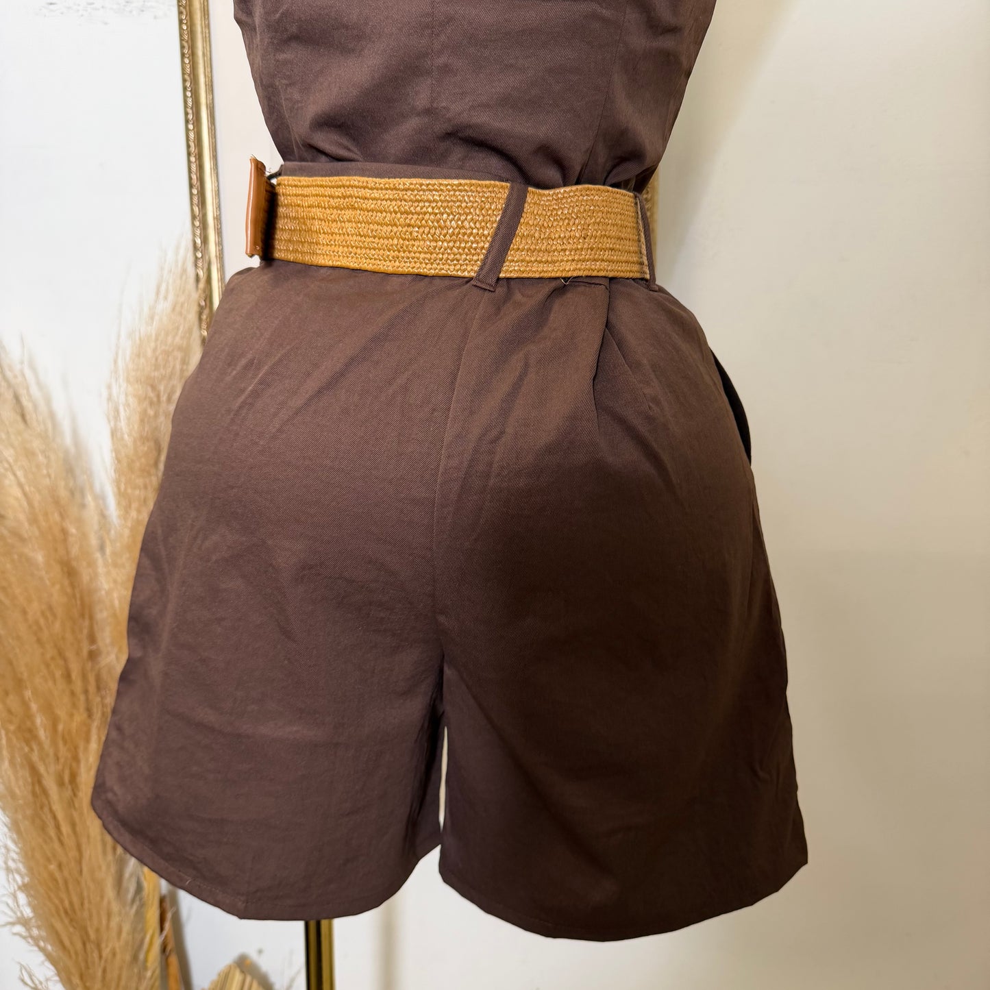 Linen Vest And Belted Short-Choco