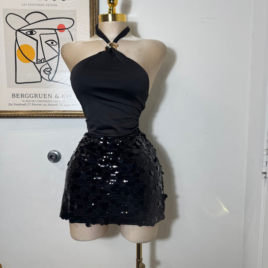 Sequin Mini Skirt-Black