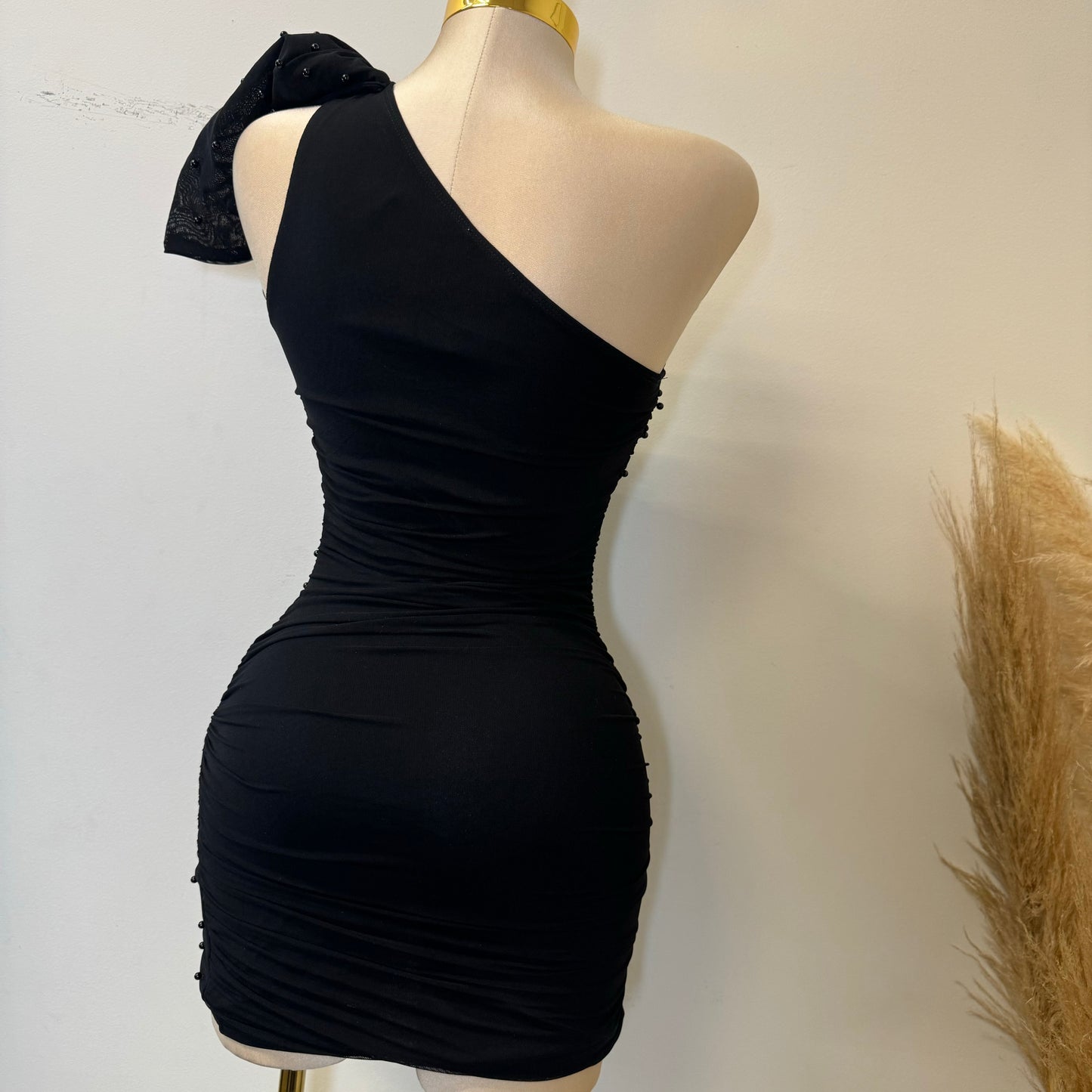 Pearl Bow Dress-Black