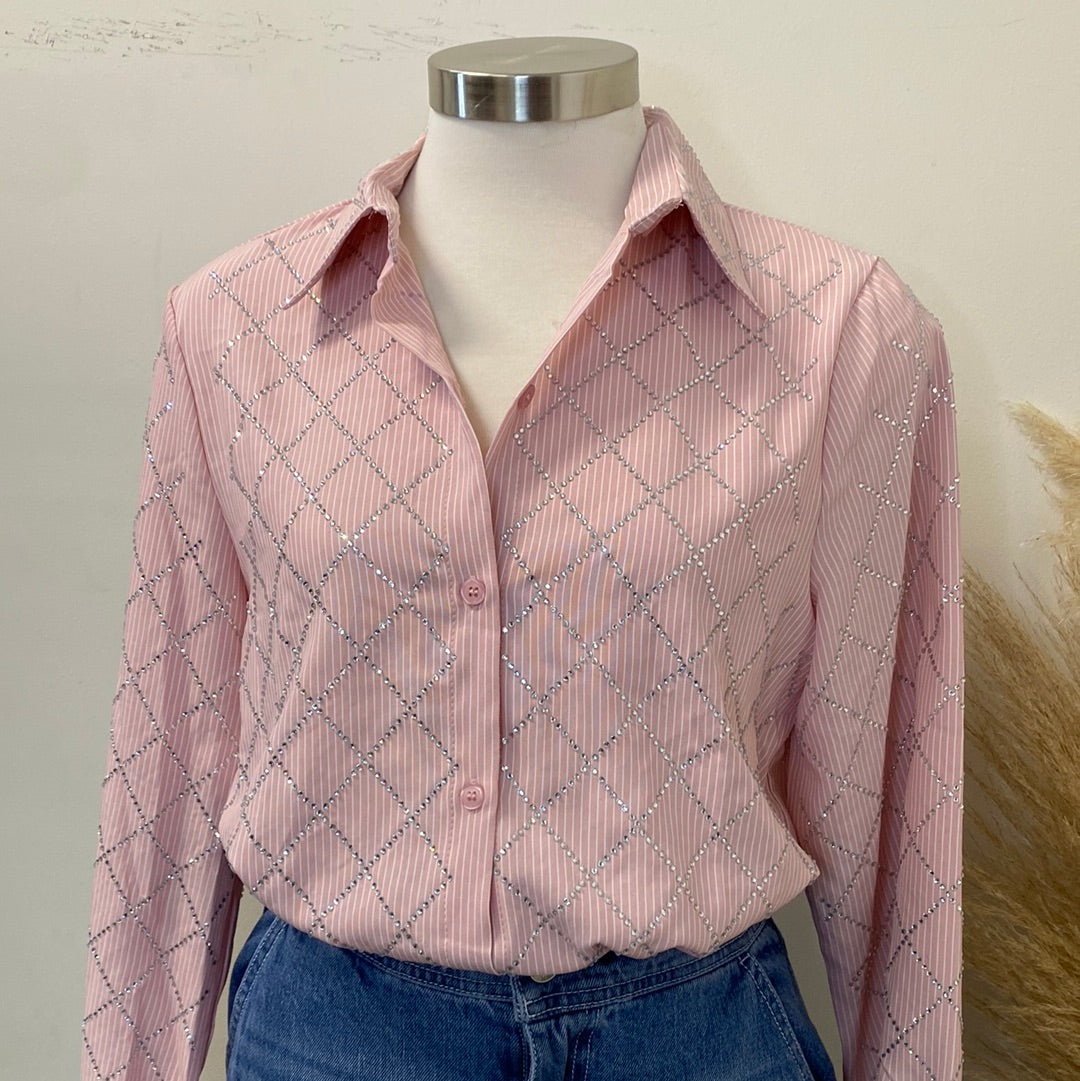 Mia Button Down Blouse-Pink