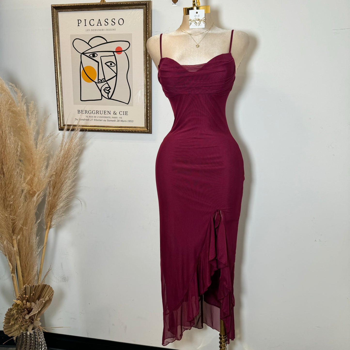 Karil Mesh Dress-Burgundy
