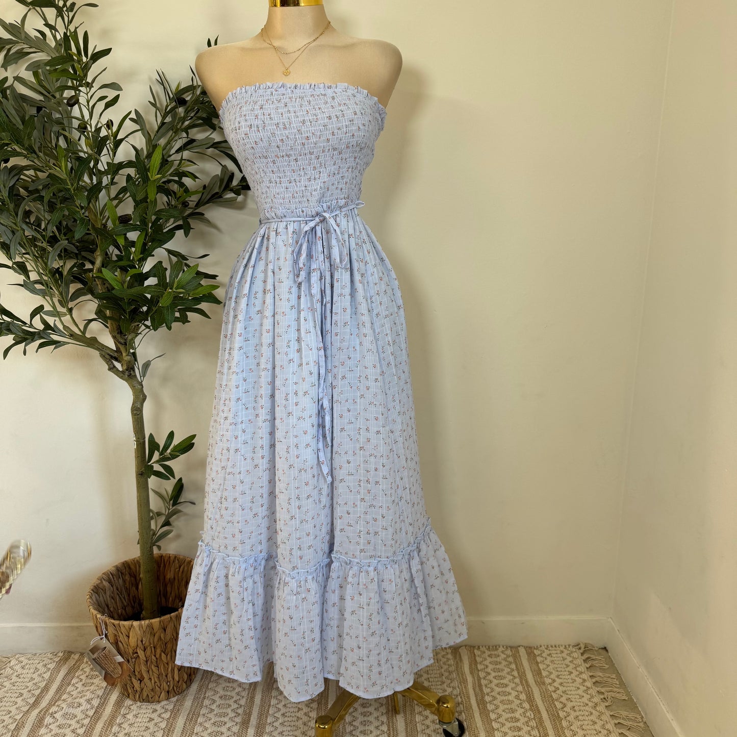 Strapless Maxi Dress-Baby Blue