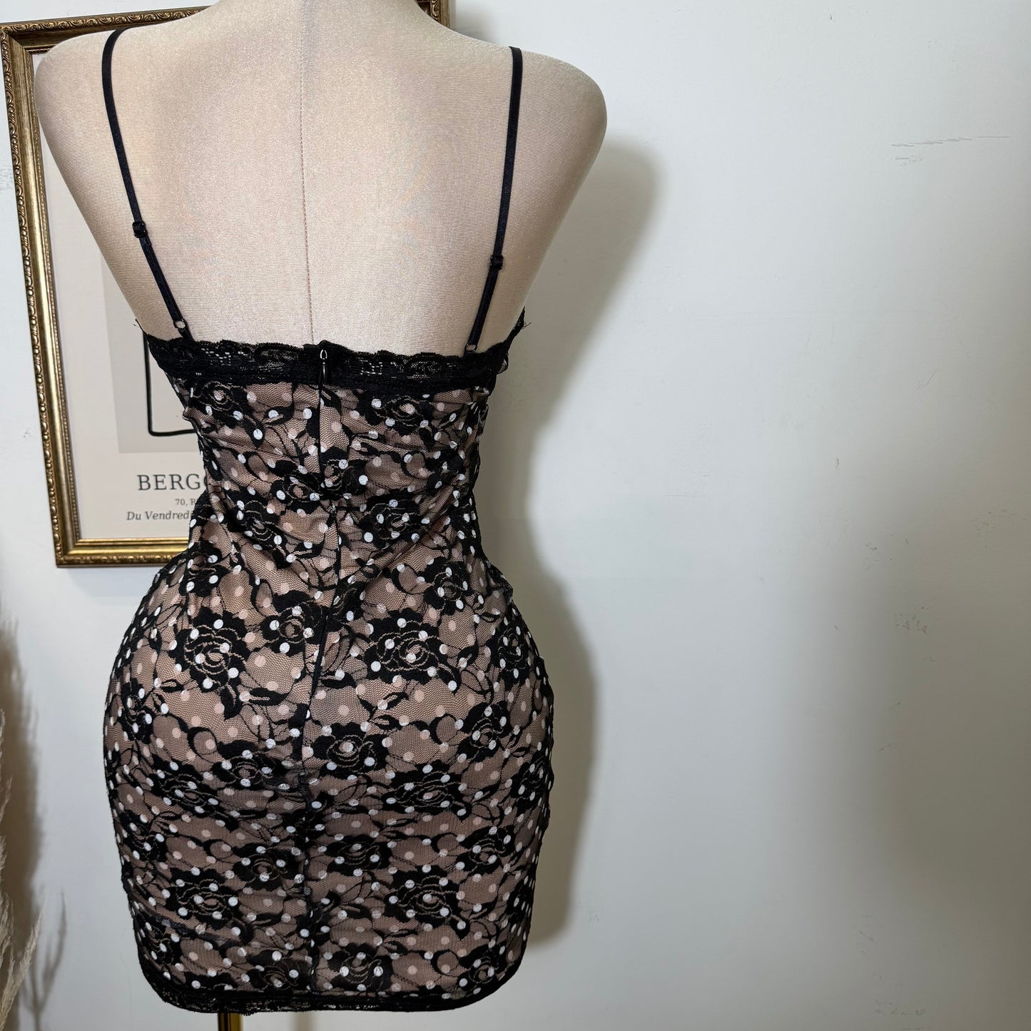 Polka Dot Lace Mini Dress-Black