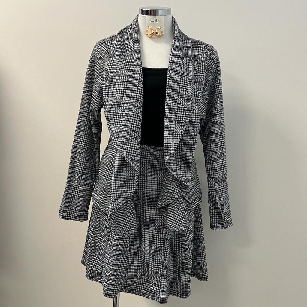 Idelia Blazer Plaid Set PL-Black/White