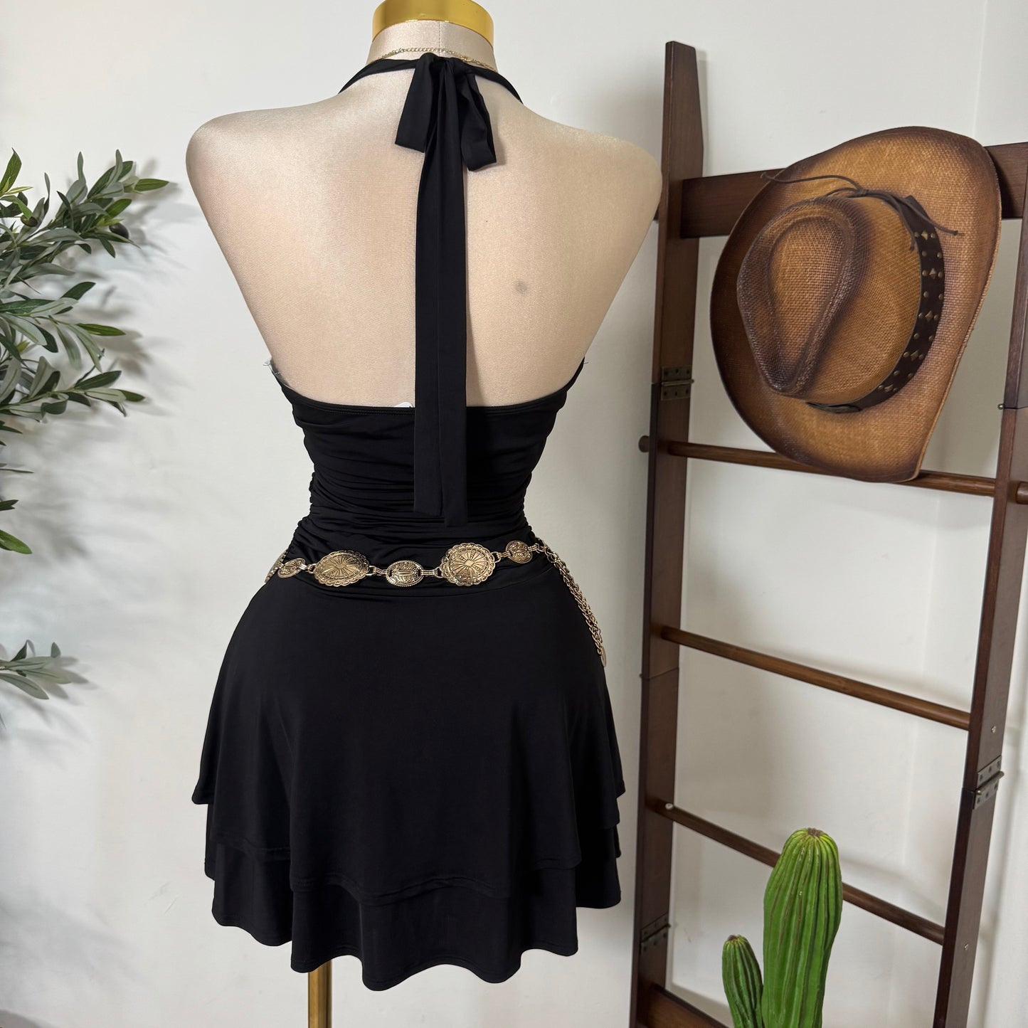 Halter Double Layered Dress-Black