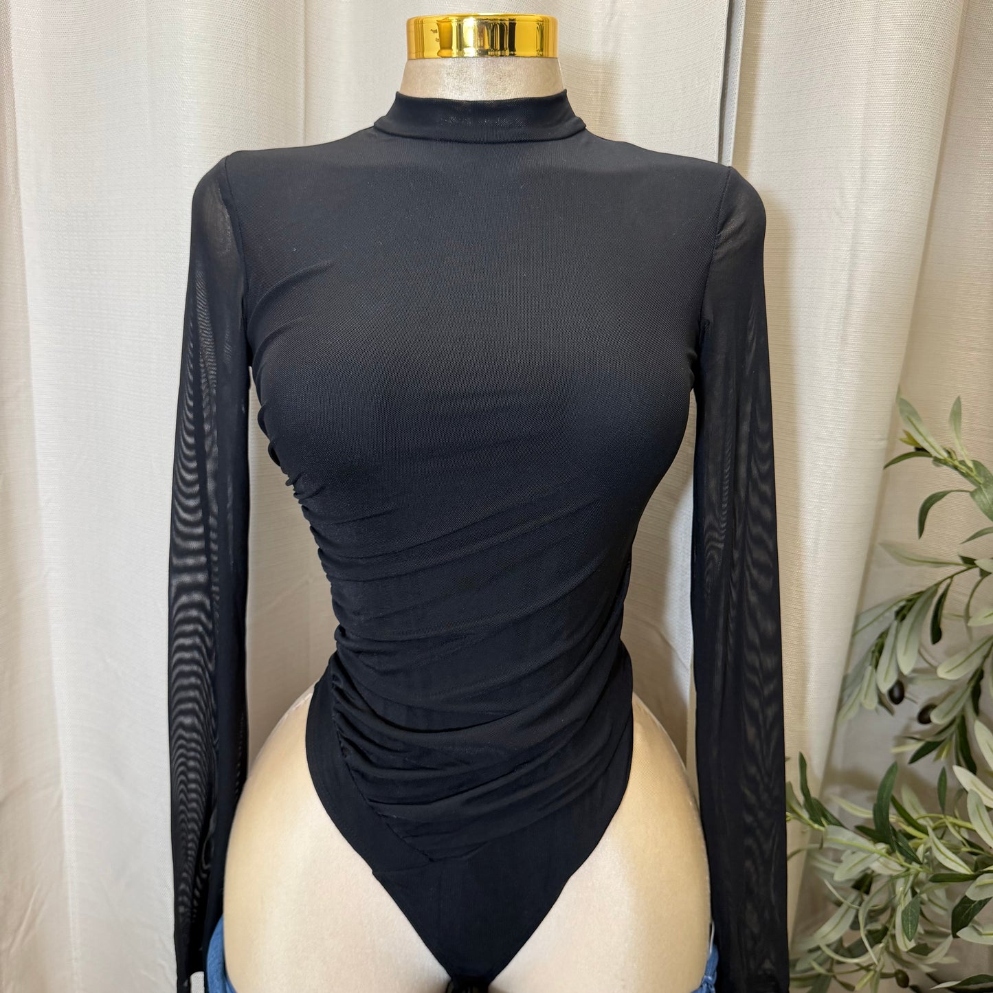 LONG SLEEVE MOCK NECK BODYSUIT- Black