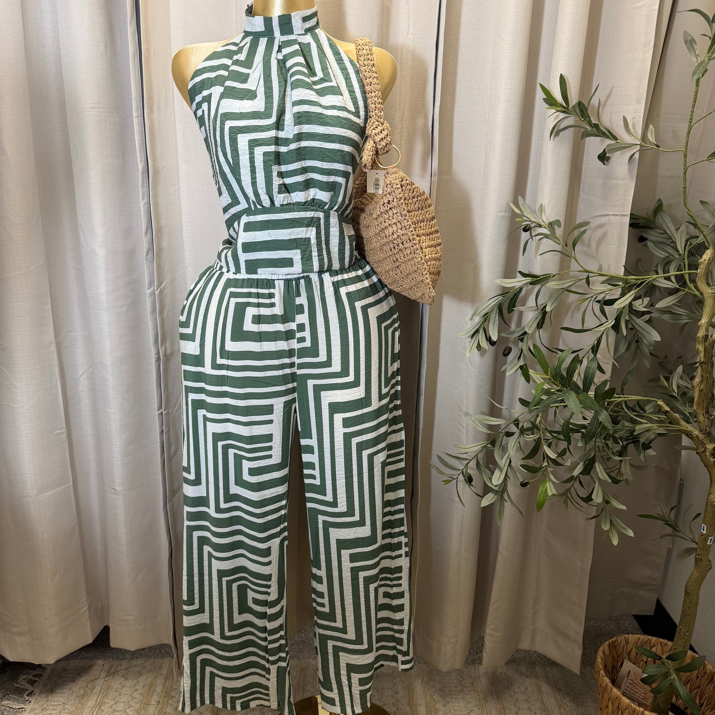 PL-Halter Crop Top wide Pant set-Green