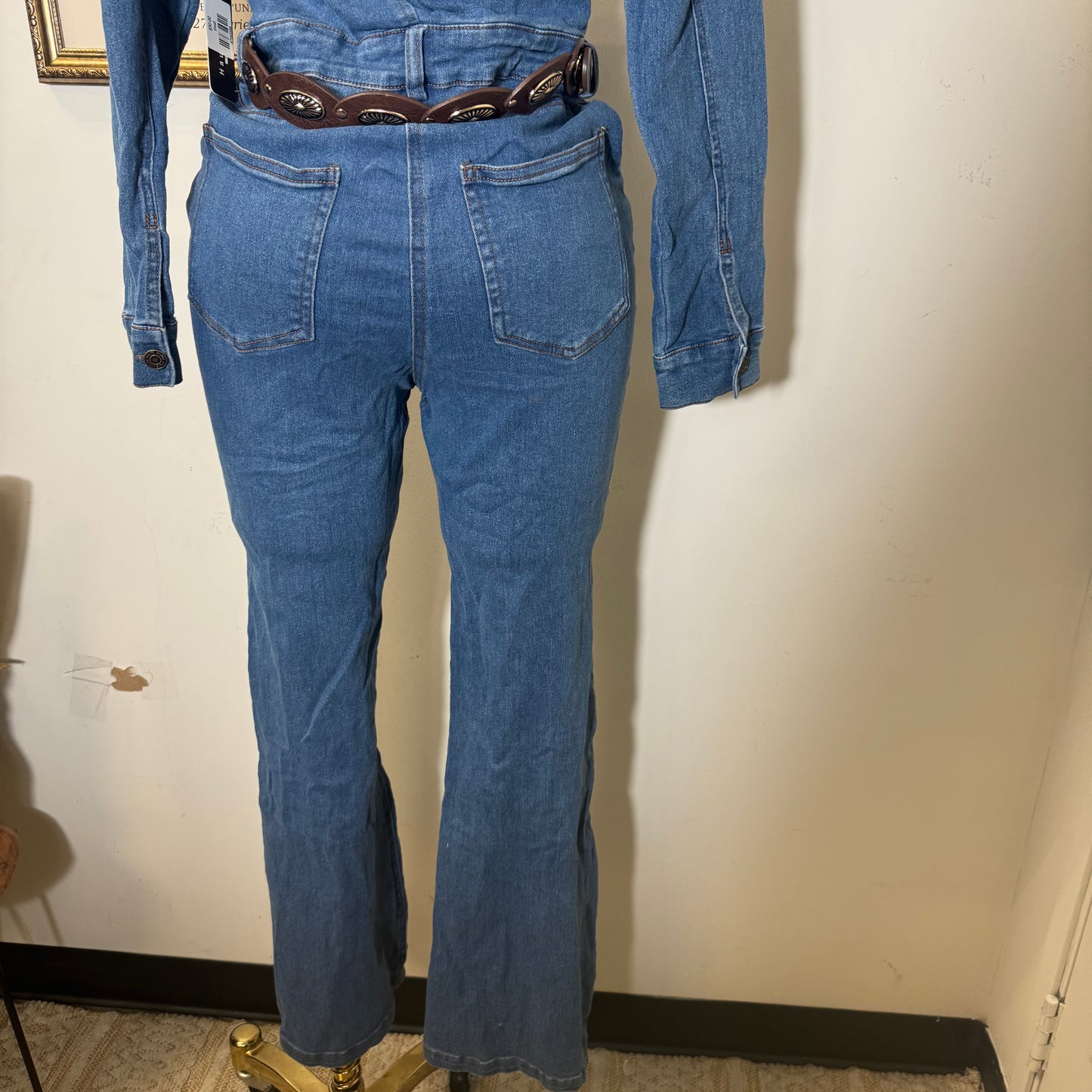 Wide Leg Denim Jumpsuit-Medium Wash
