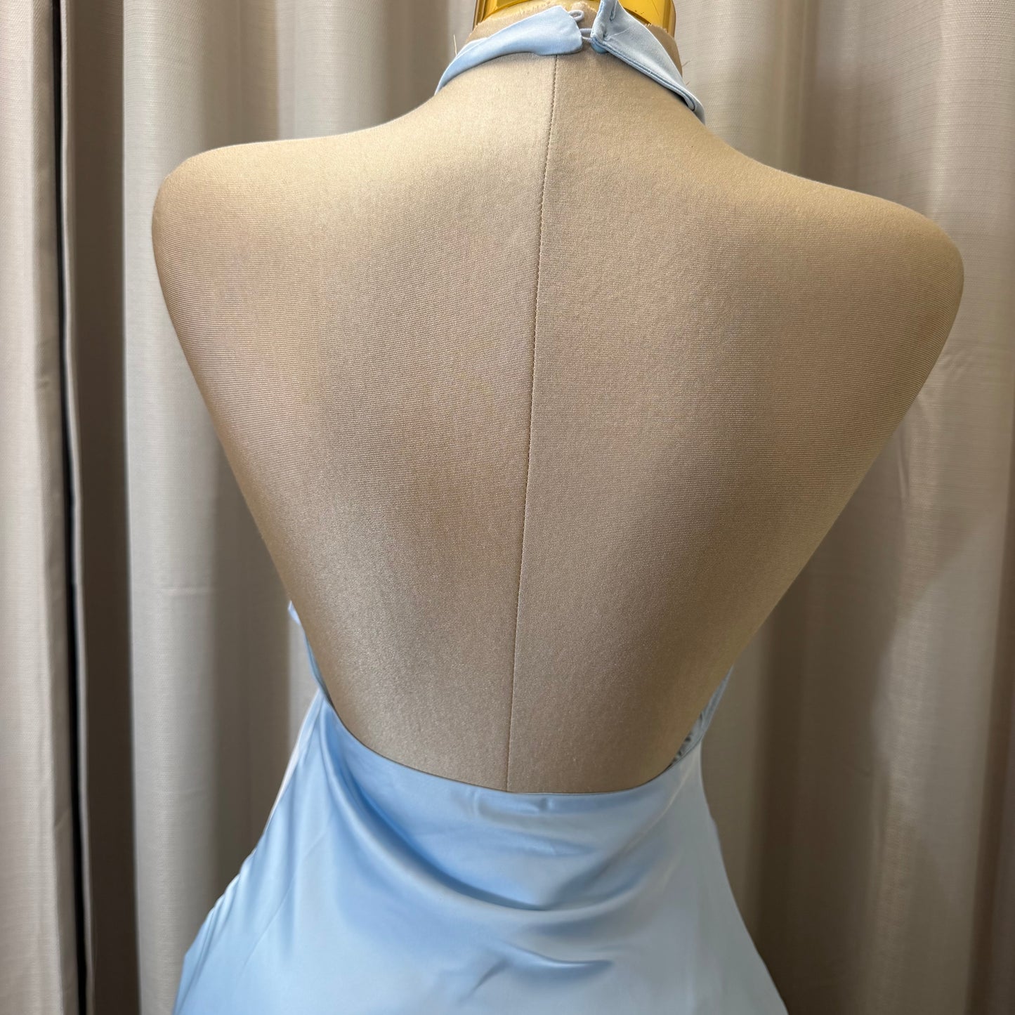 Satin Cowl Halter Neck Dress-Baby Blue